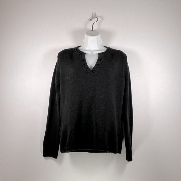 Eddie Bauer Black Notch Neck 3/4 Sleeve Sweater - Picture 1 of 5
